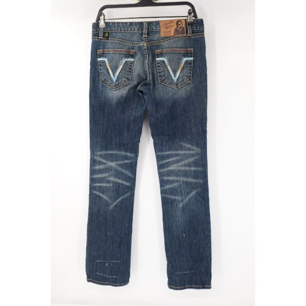 Christian Audigier Jeans Womens 27 W32 Blue Bootcut Denim embellished pockets